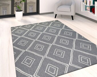 Checkered Rug Geometric Black and Grey New Carpet Living Room Mat Small Large XL 