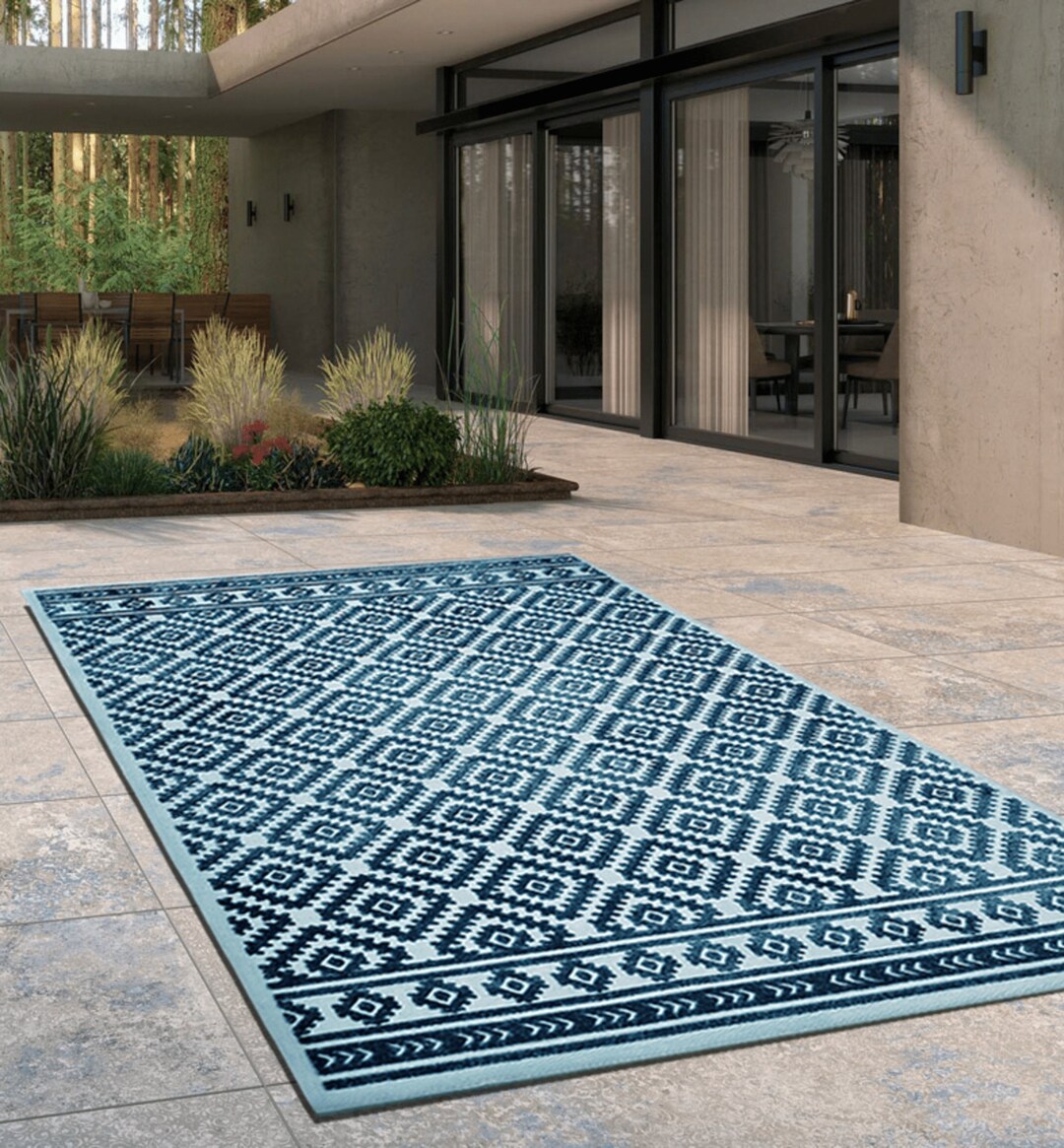 Buy BOHO OUTDOOR RUG Teal Rugs for Patio Waterproof Blue Rugs for