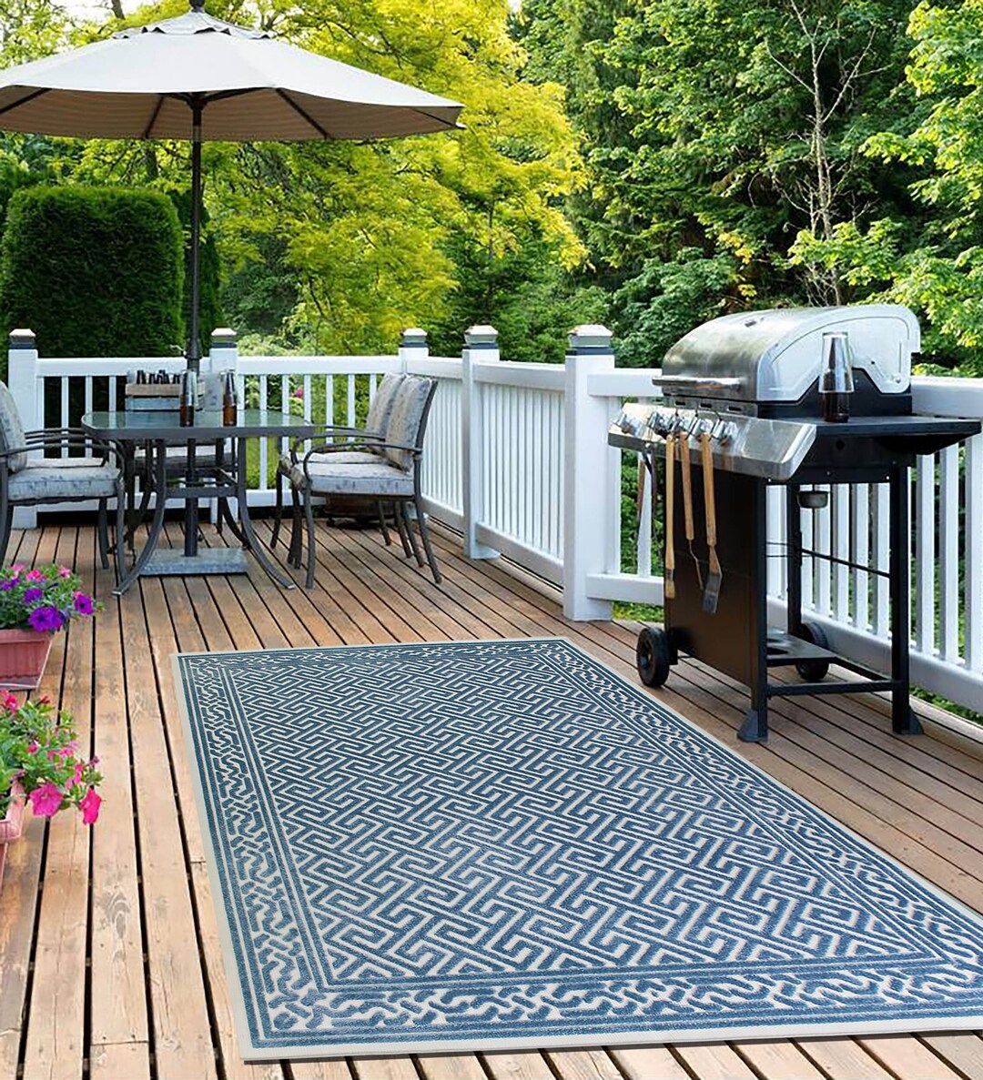 TEAL OUTDOOR RUG Blue Pastel Rugs for Patio Waterproof Garden Modern