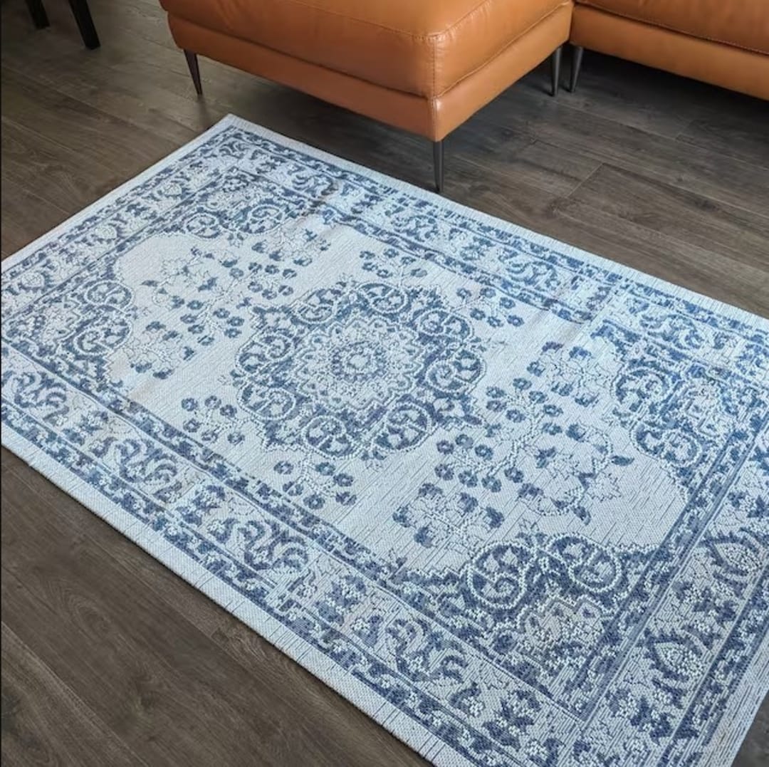 RUSTIC RUG Blue Oriental Rugs for Living Room Cream Rugs for Etsy