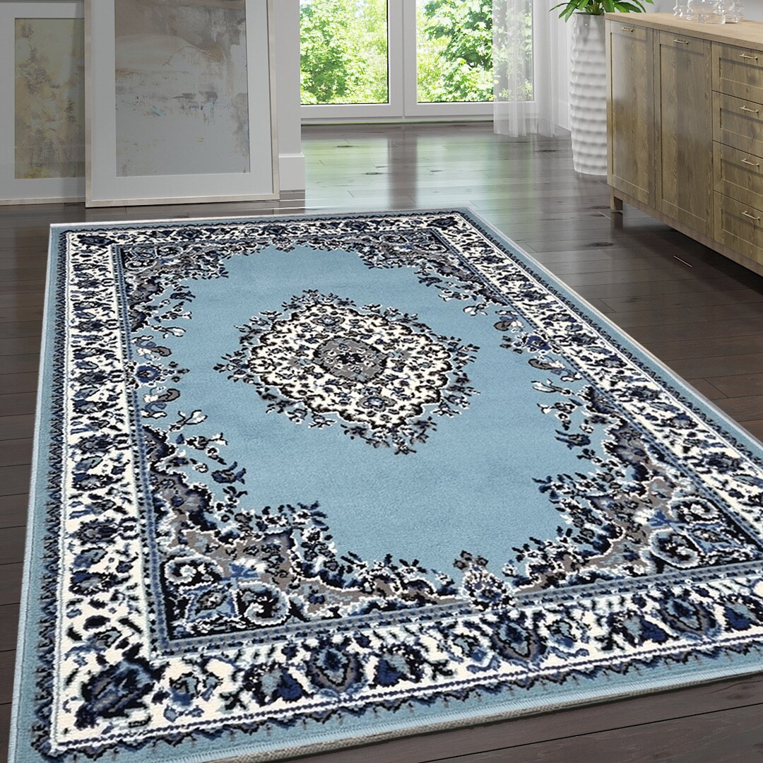 Blue Traditional Area Rug Vintage Rugs for Living Room Rustic Etsy UK