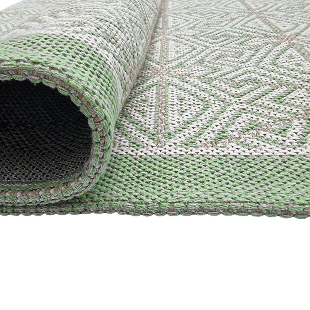 SAGE Runner Green & Cream Rugs Eco Cotton Bordered Rugs for Bedroom