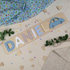 Personalized Name Wood Puzzle - 1st Birthday Gift Name Puzzle - Newborn Boy Baby Gift - Custom Wood Toddler Toys - First Birthday Gift