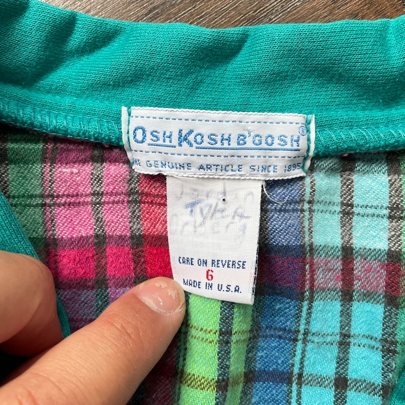 Vintage Oshkosh Cardigan Teal Made in USA Plaid image 5
