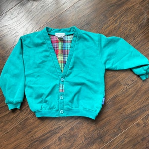 Vintage Oshkosh Cardigan Teal Made in USA Plaid image 1