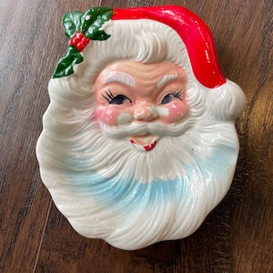 Vintage Ceramic Santa Wall Hanging Soap Dish Trinket Tray