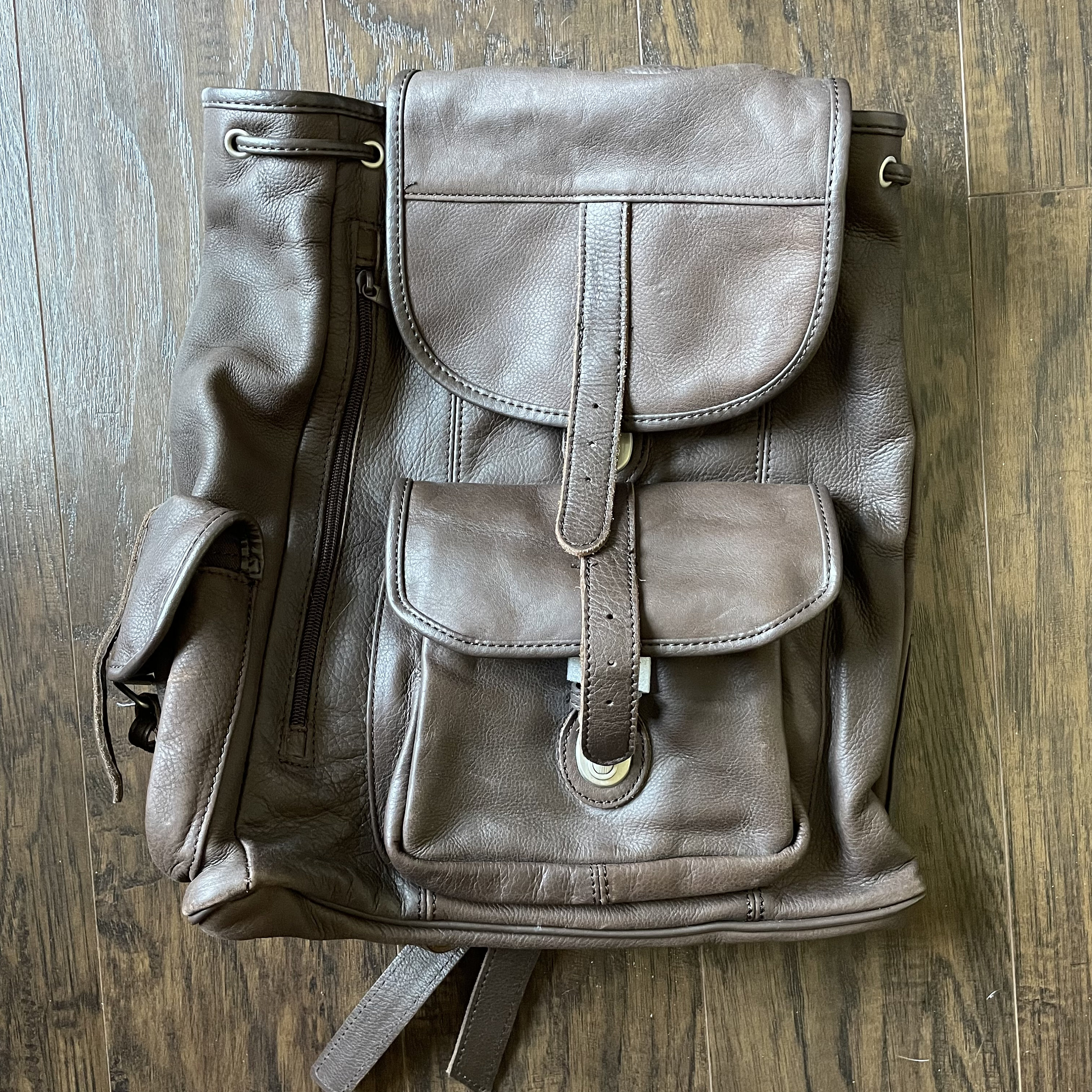 Vintage Cowhide Leather Backpack Brown - Etsy display picture 3