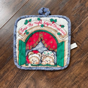 Vintage Christmas Pot Holder Square Bears Twas the Night