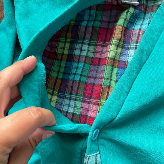 Vintage Oshkosh Cardigan Teal Made in USA Plaid - image 3