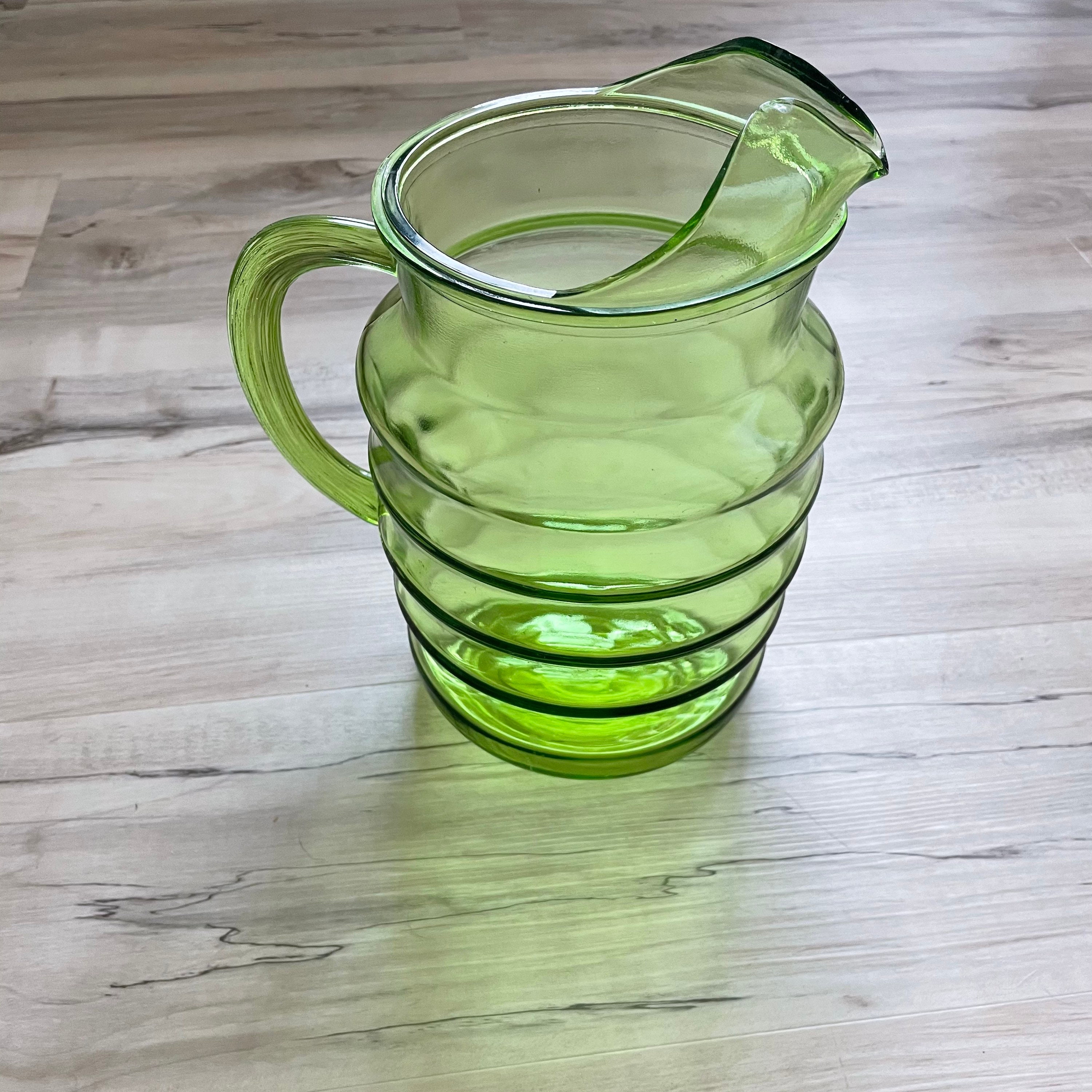 Vintage Anchor Hocking Ringed Green Glass Pitcher Retro Etsy UK