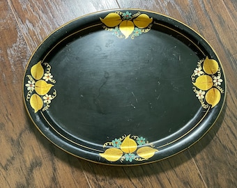 Oval Tray Hand painted Gold Leaf Floral Design Tray