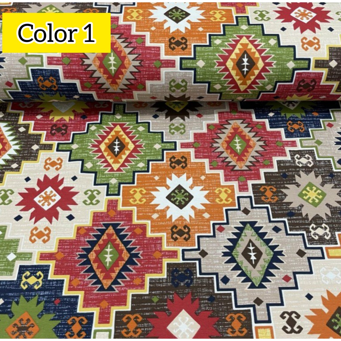 Kilim Pattern Upholstery Canvas Kilim Fabric Outdoor Etsy