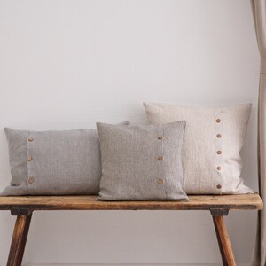 Linen Pillow Cover. Washed linen pillowcase with buttons. Stylish custom size linen pillow for living room.