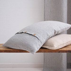 Linen Pillow Cover. Washed linen pillowcase with buttons. Stylish custom size linen pillow for living room.