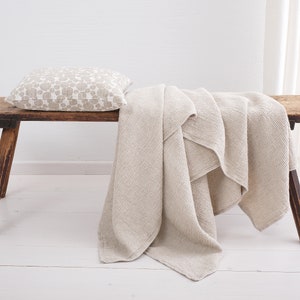 Linen Blanket, Linen Throw Blanket, Bedspread, Undyed Waffle Linen Blanket, Coverlet, Linen Bed Throw