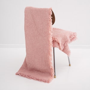 Linen Blanket, Linen Throw Blanket with fringes, Bedspread, Linen and Cotton blend Throw in Dusty Rose color