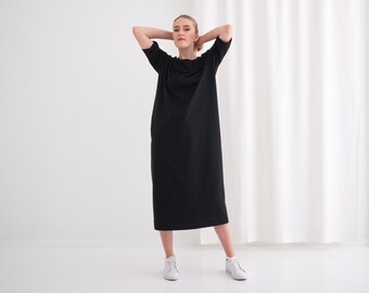 Long Black Cotton Jersey Dress - Etsy