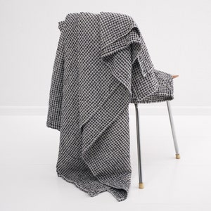 Linen Blanket, Linen Throw Blanket, Bedspread, Linen and Cotton blend Throw in Black and White color