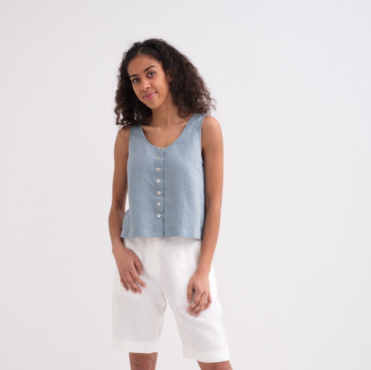 Linen Top Linen Tank Top With Button Linen Sleeveless Top - Etsy