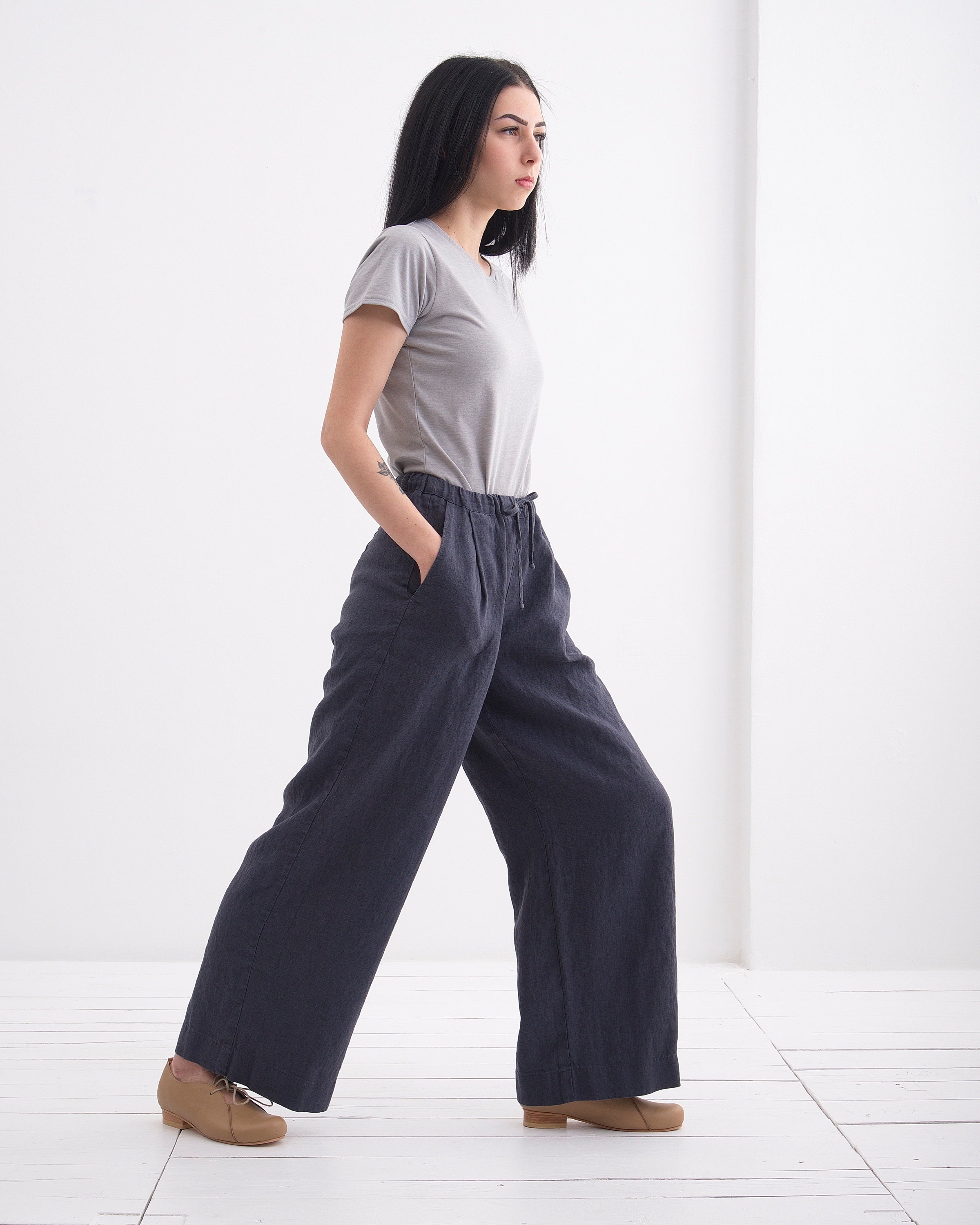 Linen Trousers. Softened, Washed Linen Women's Pants. Elegant, Classic,  Comfortable Trousers With Pockets, Elastic Waist. 