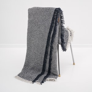 Linen Blanket, Linen Throw Blanket with fringes, Bedspread, Linen and Cotton blend Throw in Black and White color