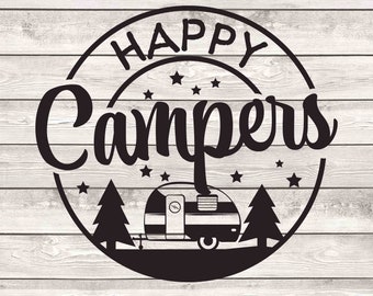 Happy Camper LOVE camping travel trailer on the road full time vacation motorhome .svg .dxf .eps .png .pdf files Cricut Silhouette