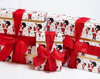 Black Santa Wrapping Paper, Christmas Wrapping Paper, Gift Box Wrapping Paper, Decorative Paper, Xmas Wrapping Paper