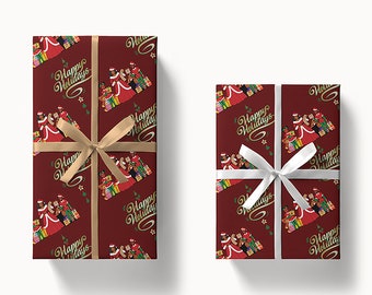 Black Mrs Claus Wrapping Paper, Happy Holidays Christmas Wrapping Paper, Gift Box Wrapping Paper, Decorative Paper