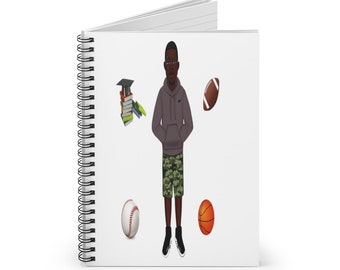 Kids Notebook Journal, Afro Boy Spiral Notebook, African American Boy Notebook, Lined Notebook, White Hardcover Notebook