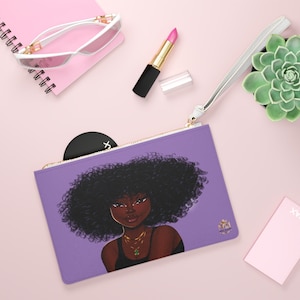 Vegan Leather Clutch, African American Clutch Purse, Light Purple Clutch Wallet, Womens Bridesmaid Clutch, Zipper Clutch