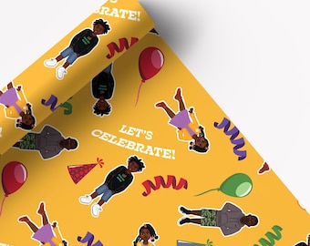 African American Kids Wrapping Paper, Cute Wrapping Paper, Colorful Box Wrapping Paper, Decorative Gift Wrapping Paper