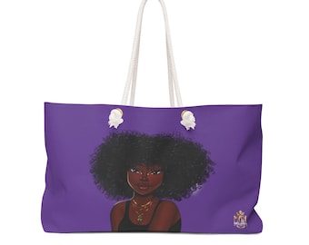 Black Girl Weekender Bag, Purple Weekender Tote Bag, Outdoor Travel Bag, Girls Overnight Bag, Reusable Grocery Bag