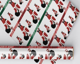 Christmas Wrapping Paper, Black Santa Wrapping Paper, Decorative Gift Box Wrapping, Wrapping Paper Roll, Xmas Wrapping Paper