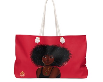African American Weekender Bag, Black Girl Red Tote Bag, Reusable Girls Overnight Bag, Aesthetic Tote Bag, Everyday Bag