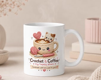 Crochet & Coffee Mug – Kawaii Yarn Lover Gift, Crocheter Cup