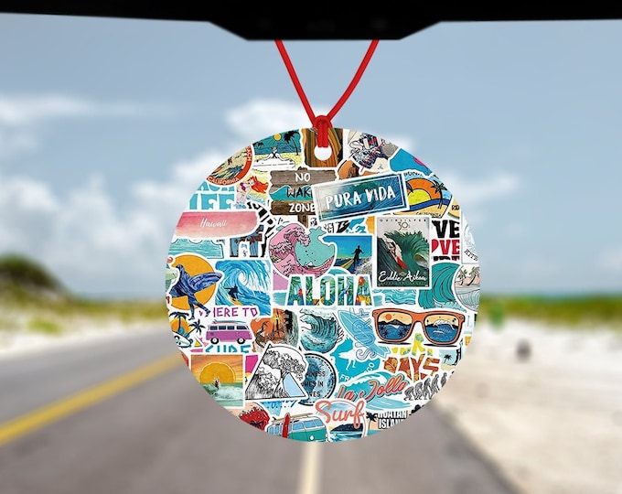 Surf Collage Car Air Freshener -  Car Freshener -  Car Accessory - Surf Print - Gift for Him - Gift for Her - Birthday Gift