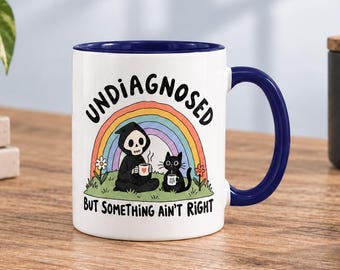 Undiagnosed Grim Reaper Black Cat Mug – Dark Humor Coffee Cup (11oz)