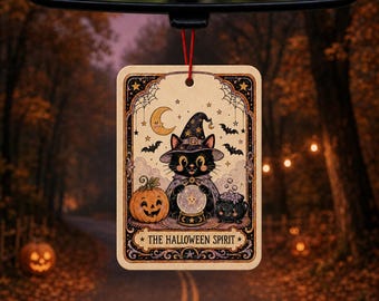 Halloween Spirit Car Air Freshener, Black Cat Witchy Autumn Gift (10 x 7 cm)