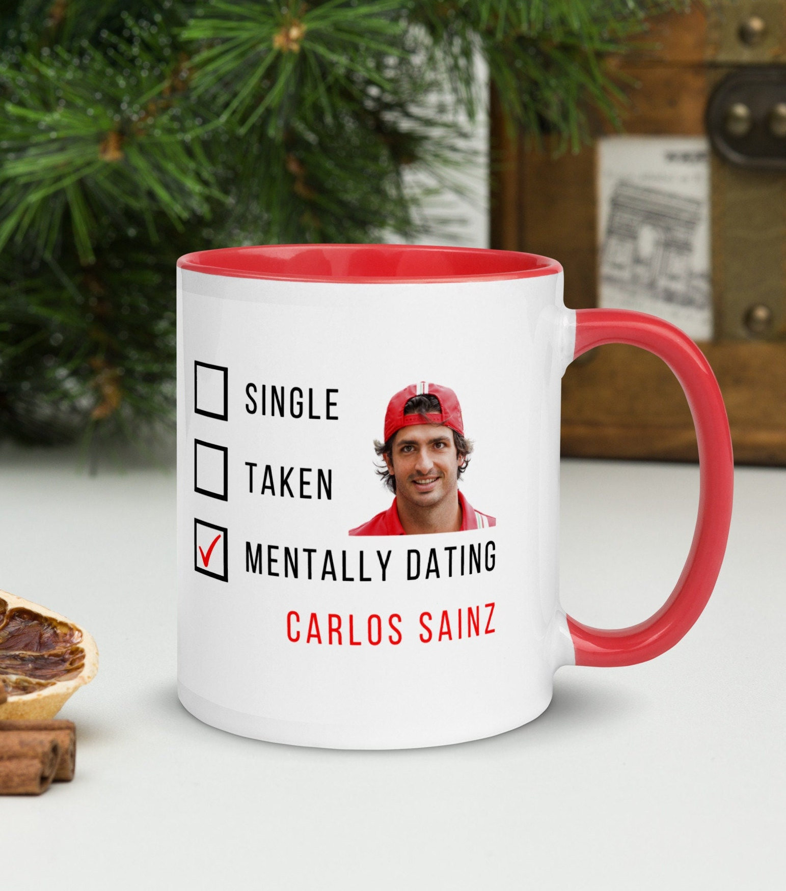 Discover Tazza Mentalmente Dating Carlos Sainz Car Racing F1 Regalo Per Lei Manico Rosso