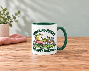 Funny Frog Mug – Working Hard? Hardly Working | 11oz Ceramic Coffee Cup | Work Colleague Gift