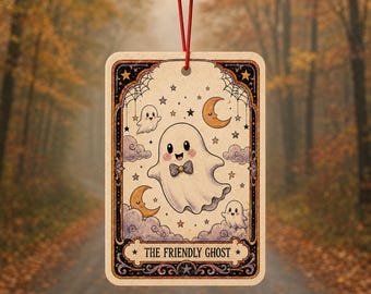 Friendly Ghost Car Air Freshener, Spooky Halloween Accessory (10 x 7 cm)