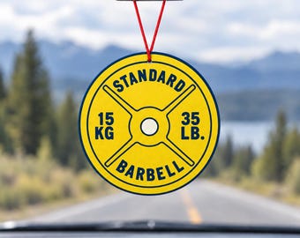 Yellow 15kg Barbell Weight Car Air Freshener – Gym Gift