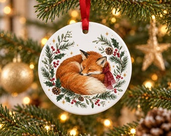 Fox Christmas Decoration | Woodland Ceramic Tree Ornament | Sleeping Fox Keepsake