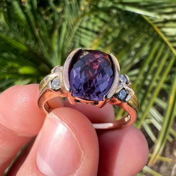 Color-change Sapphire Vermeil Estate Ring - Size 9 - Gold Plated over solid 925 Sterling Silver