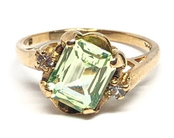 Vintage 14K Solid Gold Mint Spinel and CZ Estate Ring - Size 4.75 - Hallmarked and Signed - Solid Yellow Gold Women&#39;s Jewelry