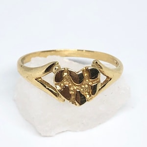 14K Gold Nugget Heart Ring - Size 6 - Solid Yellow Gold 14 Karat Women’s Jewelry - Vintage Ring
