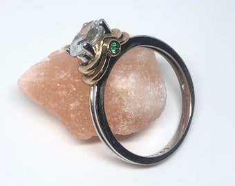 14K Solid Gold Cubic Zirconia Estate Ring - Size 9 - White and Yellow Gold CZ Ring