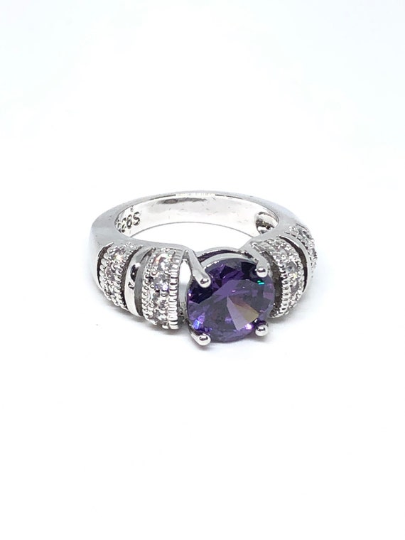 Sterling Silver Purple Cubic Zirconia Cocktail Rin