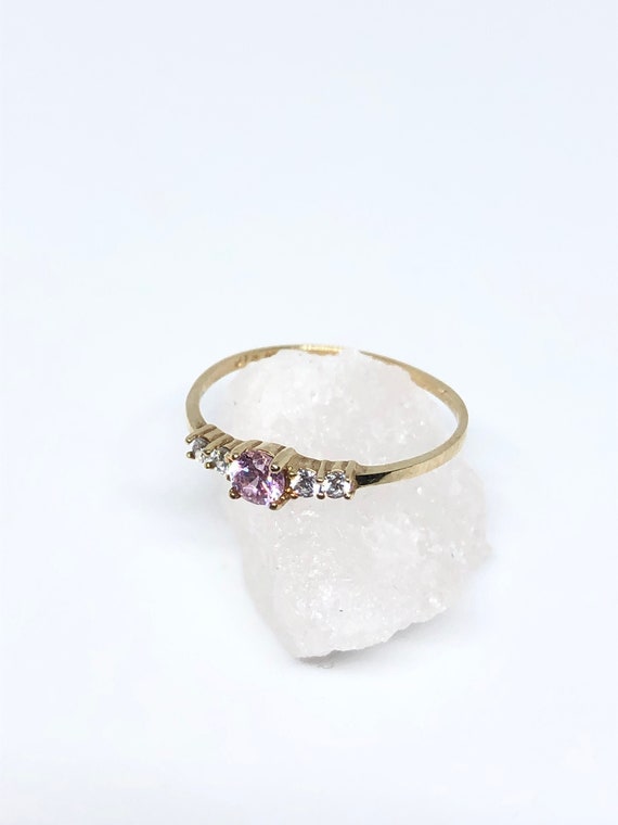 Dainty Solid 10K Yellow Gold Pink and White Cubic 
