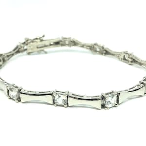 Designer Sterling Silver and CZ Tennis Bracelet - Colorless Gemstones - 7 Inches - Womens CZ Vintage Estate Sale Jewelry
